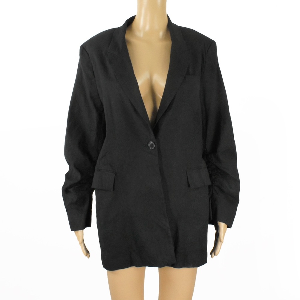 Derek Lam 10 Crosby Black Linen Gathered Sleeve One Button Blazer Jacket